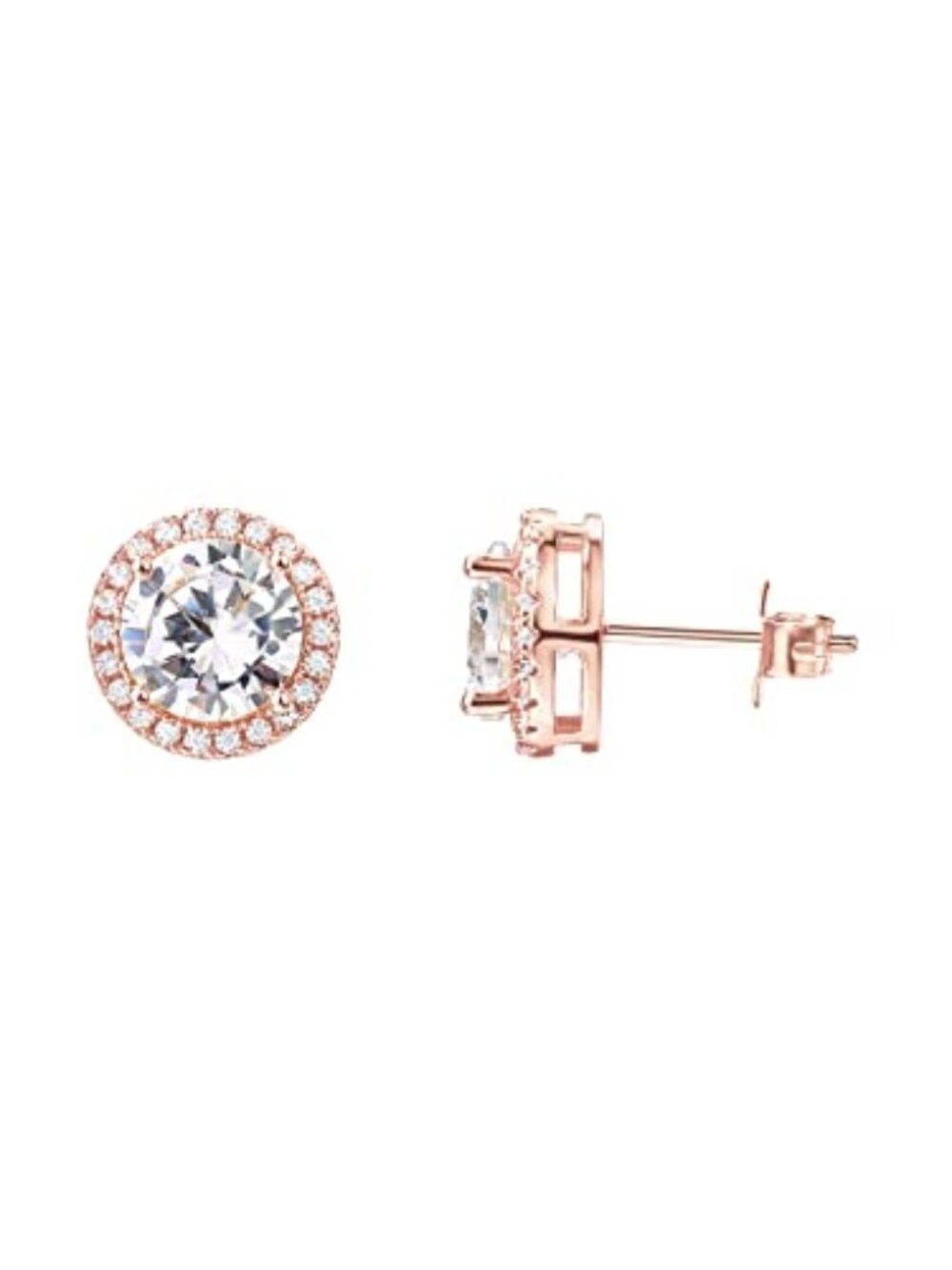 New - 14K‎ Gold Plated 925 Sterling Silver Post Brilliant Round Faux Diamond